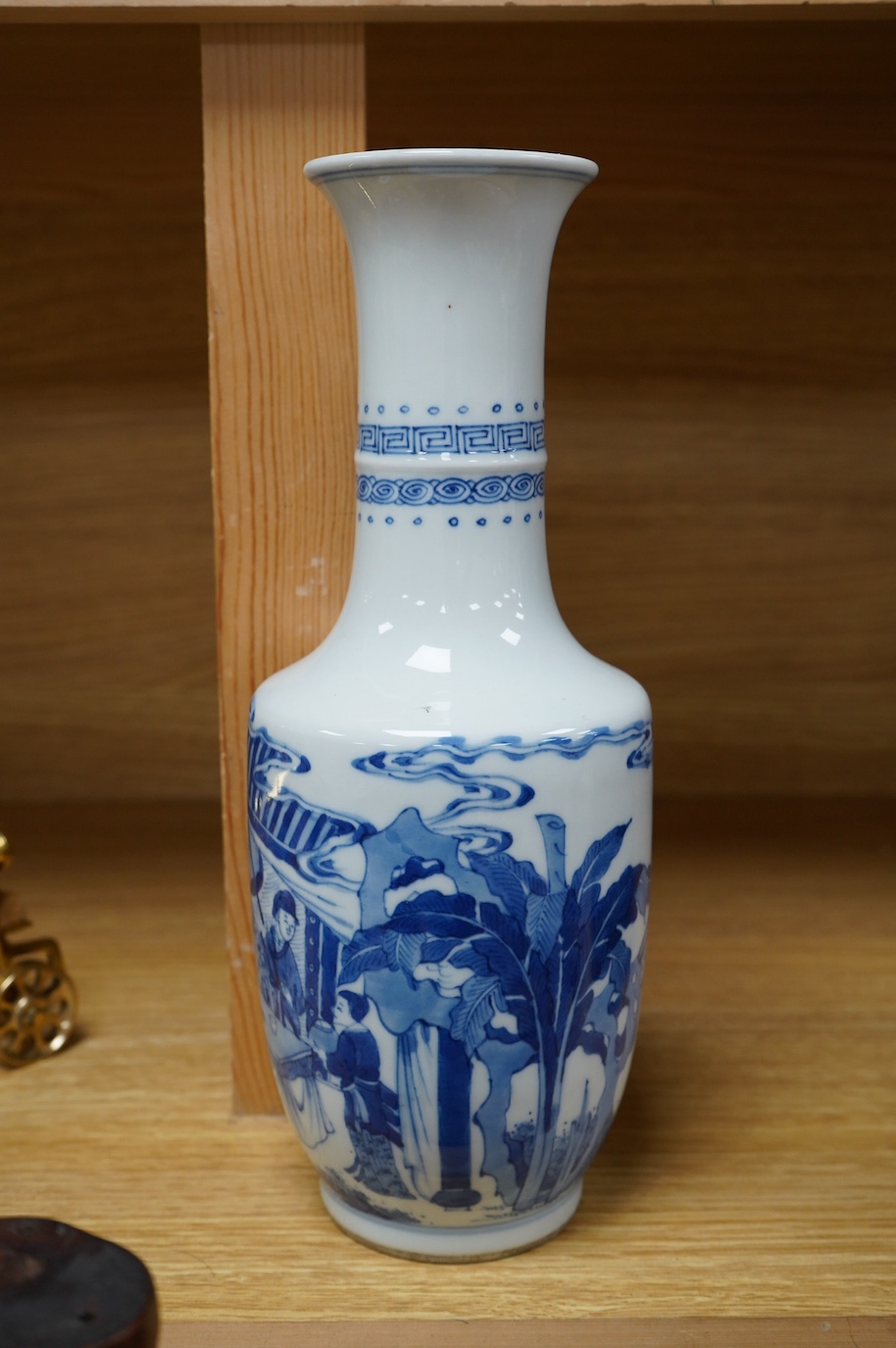 A Chinese blue and white Kangxi style vase, 27.5cm high. Condition - good